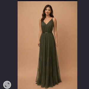 Galina Green Formal Maxi Dress SZ 16 Prom Bridesmaid Floral Embroidery Romantic